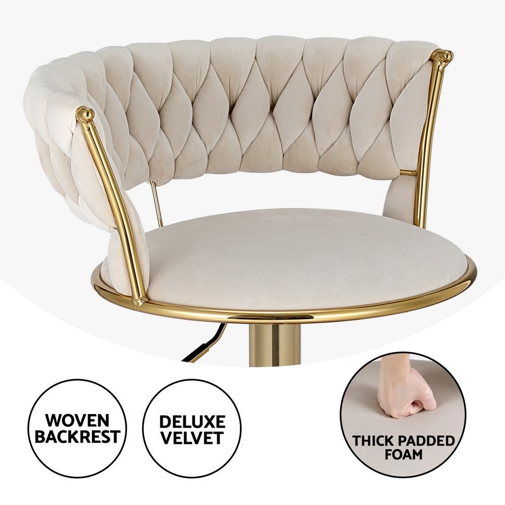 Woven Velvet Adjustable Bar Stools Gold & Ivory (Set of 2) - Barstool Express
