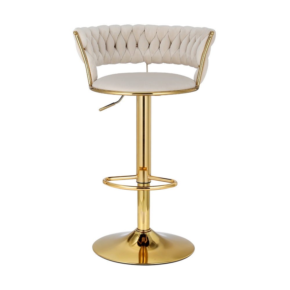 Woven Velvet Adjustable Bar Stools Gold & Ivory (Set of 2) - Barstool Express