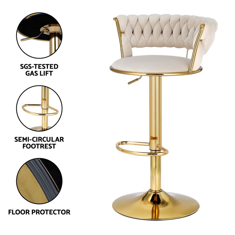 Woven Velvet Adjustable Bar Stools Gold & Ivory (Set of 4) - Barstool Express