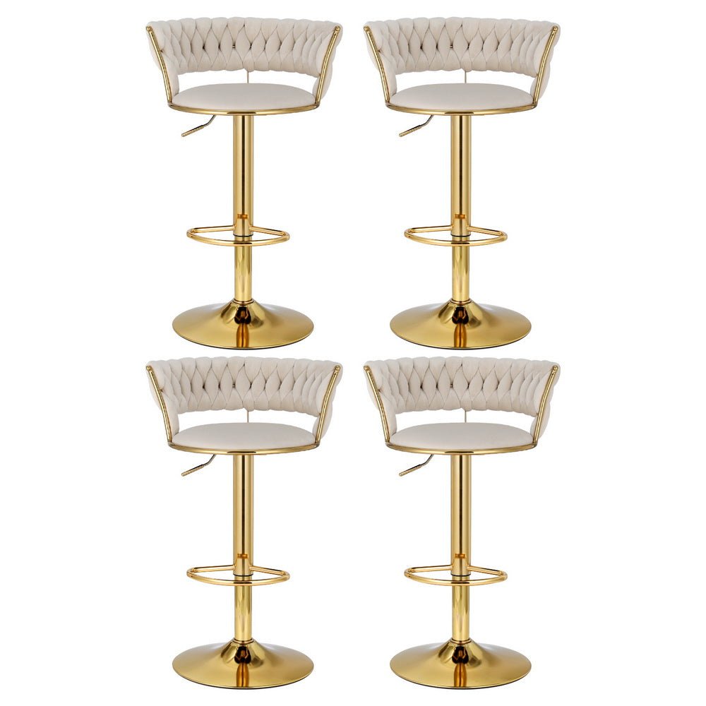 Woven Velvet Adjustable Bar Stools Gold & Ivory (Set of 4) - Barstool Express