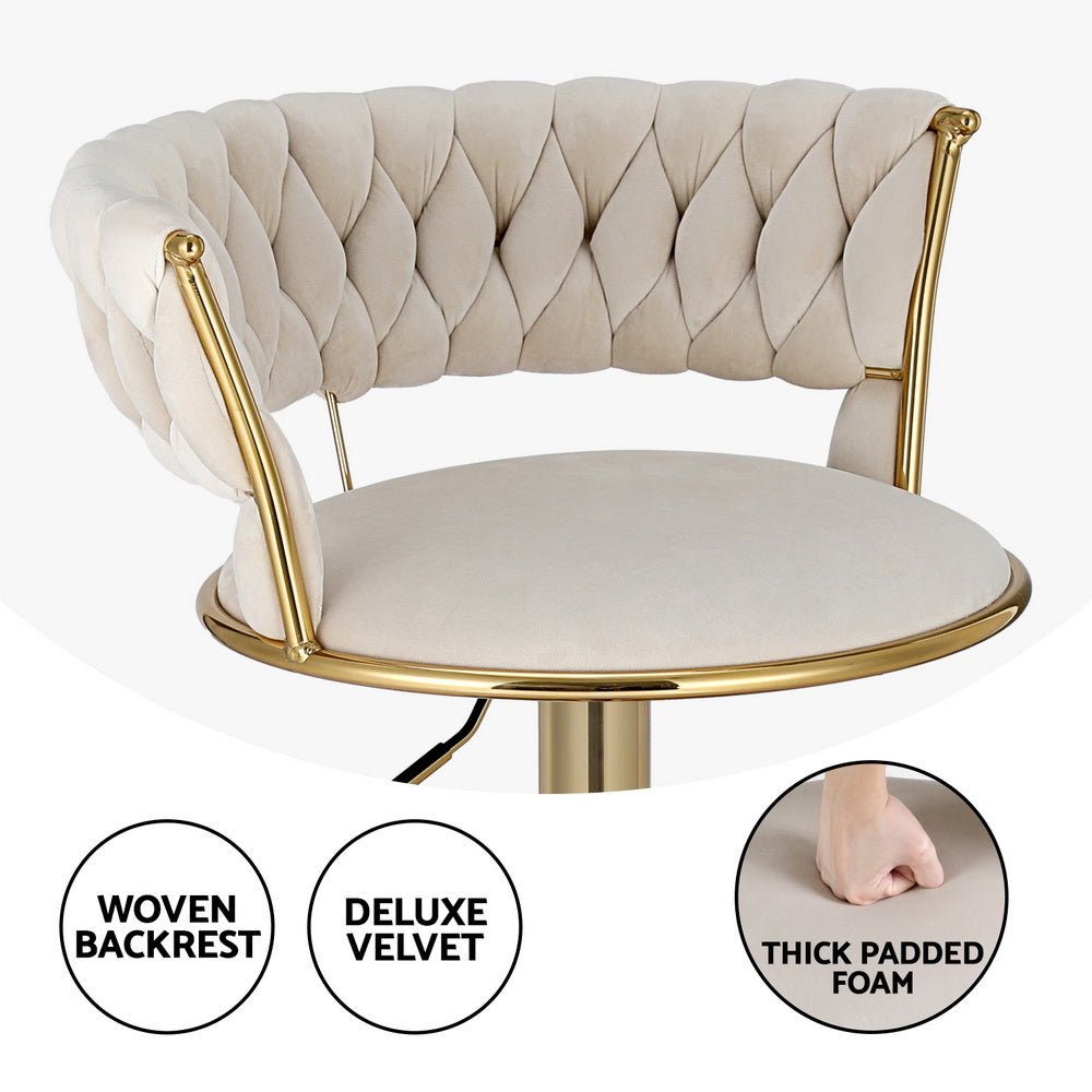 Woven Velvet Adjustable Bar Stools Gold & Ivory (Set of 4) - Barstool Express