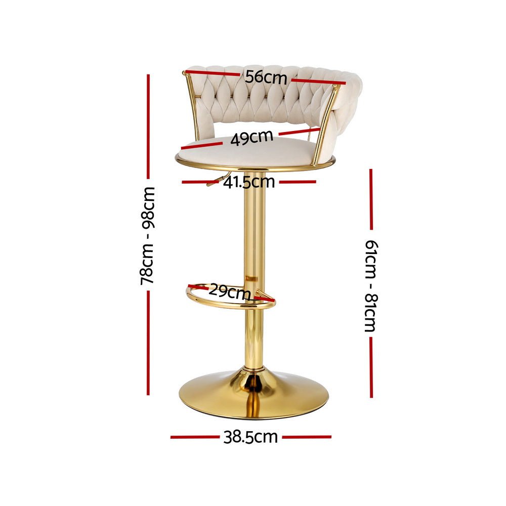 Woven Velvet Adjustable Bar Stools Gold & Ivory (Set of 4) - Barstool Express