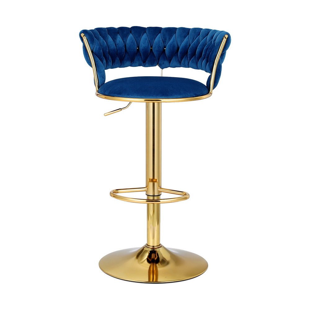 Woven Velvet Adjustable Bar Stools Gold & Navy (Set of 2) - Barstool Express