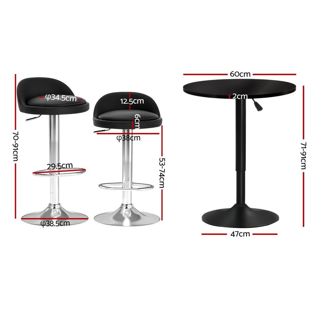 York Adjustable Bar Table and Stools Set Black (3 Piece) - Barstool Express