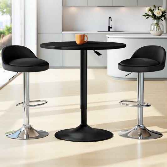York Adjustable Bar Table and Stools Set Black (3 Piece) - Barstool Express
