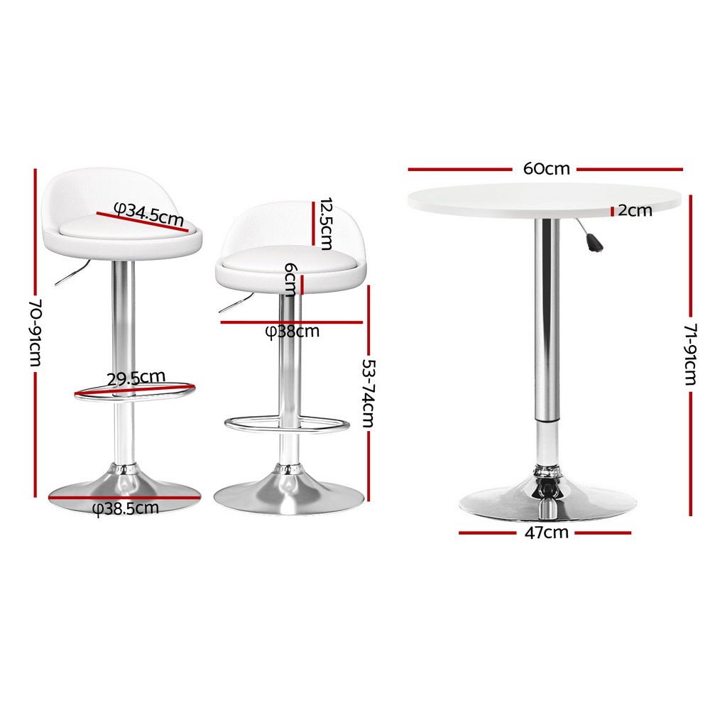 York Adjustable Bar Table and Stools Set White (3 Piece) - Barstool Express