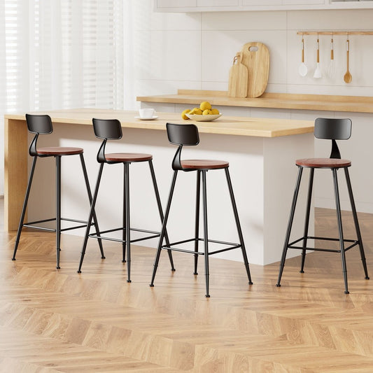 Zack Industrial Bar Stools – Pinewood Seat & Black Frame (Set of 4) - Barstool Express