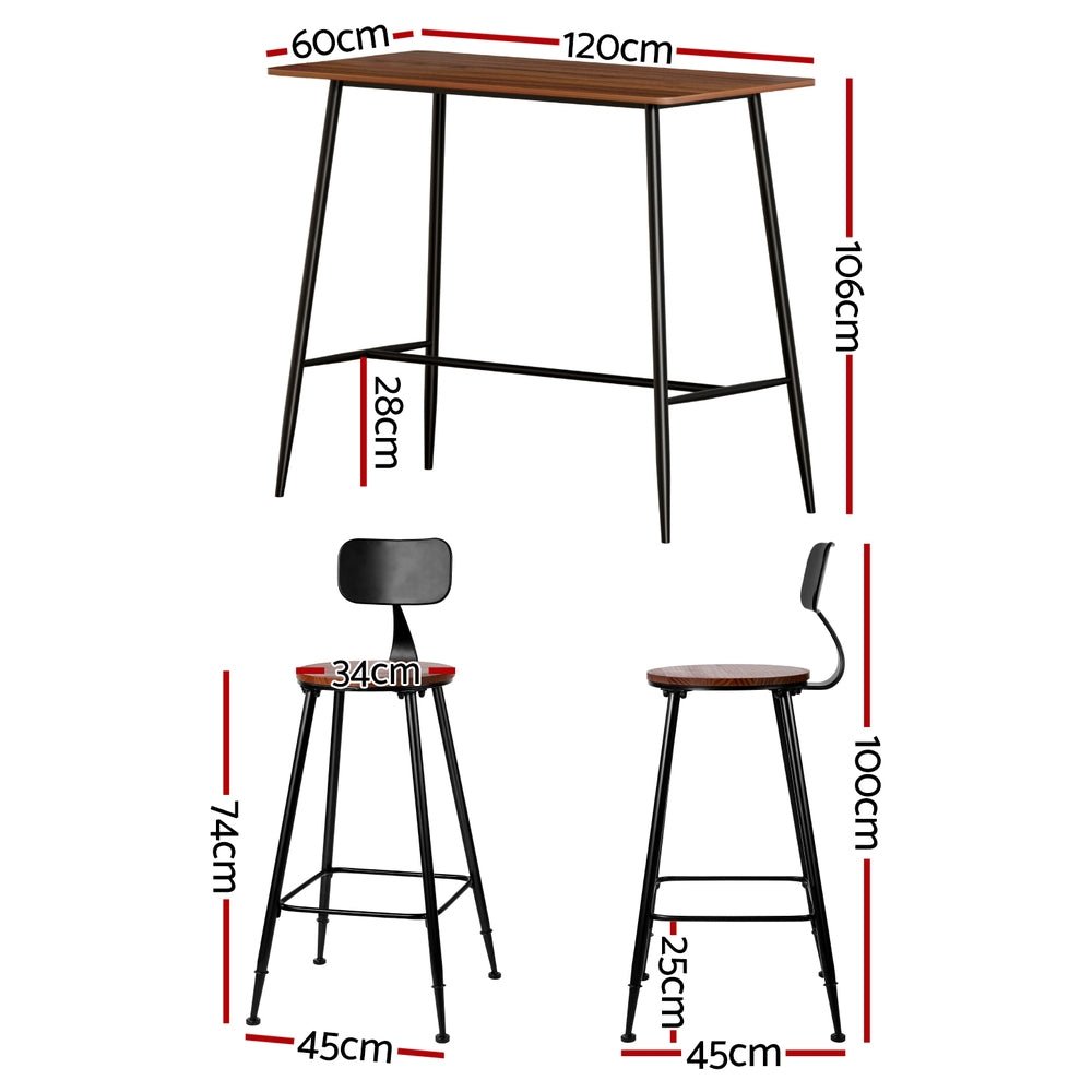 Zack Industrial Bar Table and Stools Set (3 Piece) - Barstool Express