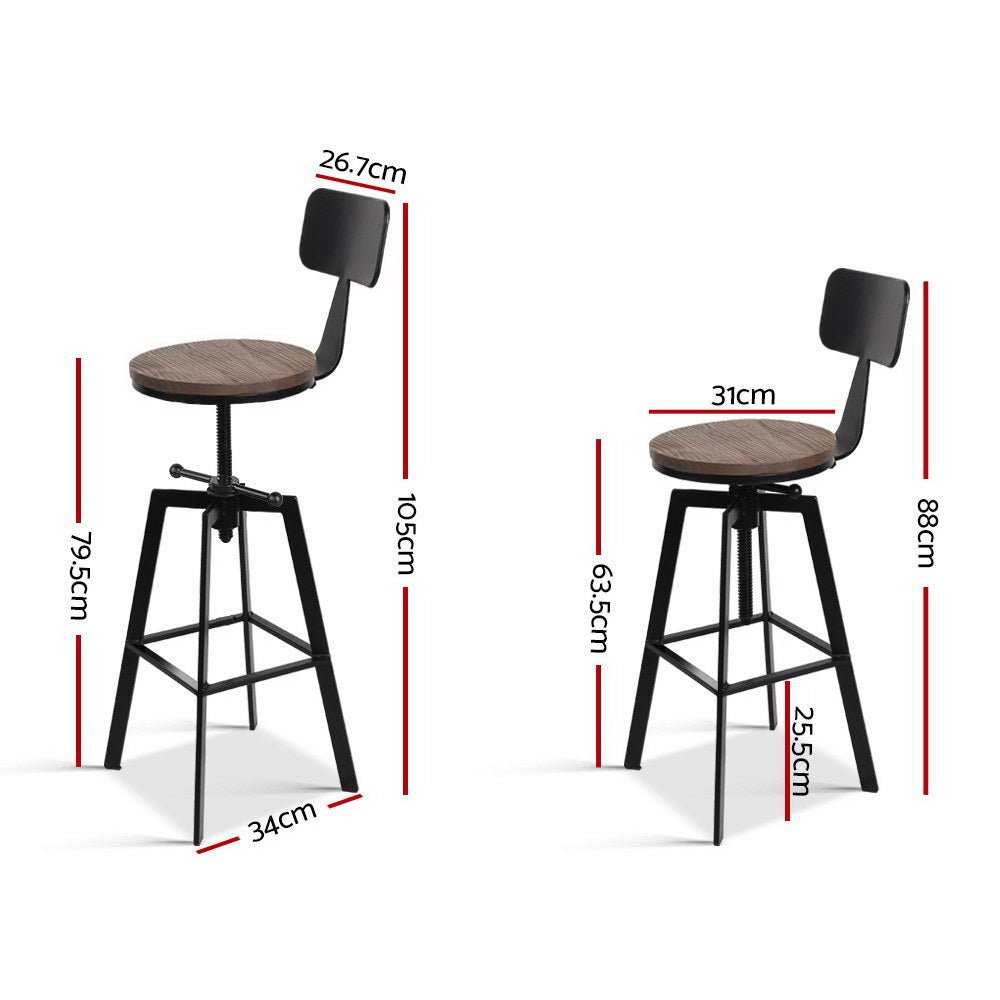 Zane Industrial Adjustable Bar Stool w/backrest Elm Wood - Barstool Express
