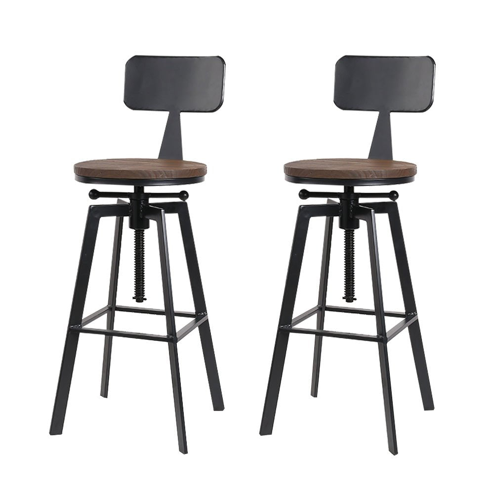 Zane Industrial Adjustable Bar Stools w/backrest Elm Wood (Set of 2) - Barstool Express