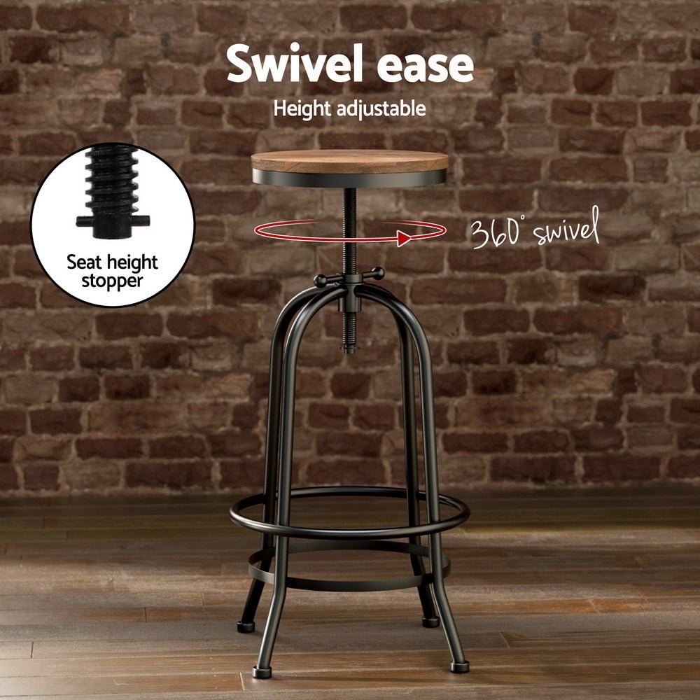Zane Industrial Adjustable Bar Table and Stools Set Elm Wood (3 Piece) - Barstool Express
