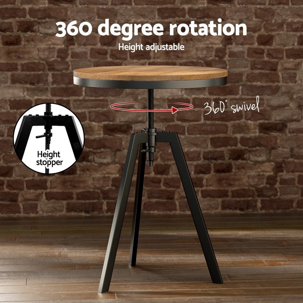 Zane Industrial Adjustable Bar Table and Stools Set w/Backrest Elm Wood (3 Piece) - Barstool Express