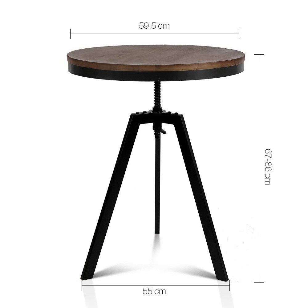 Zane Industrial Adjustable Round Dining Bar Table Elm Wood - Barstool Express