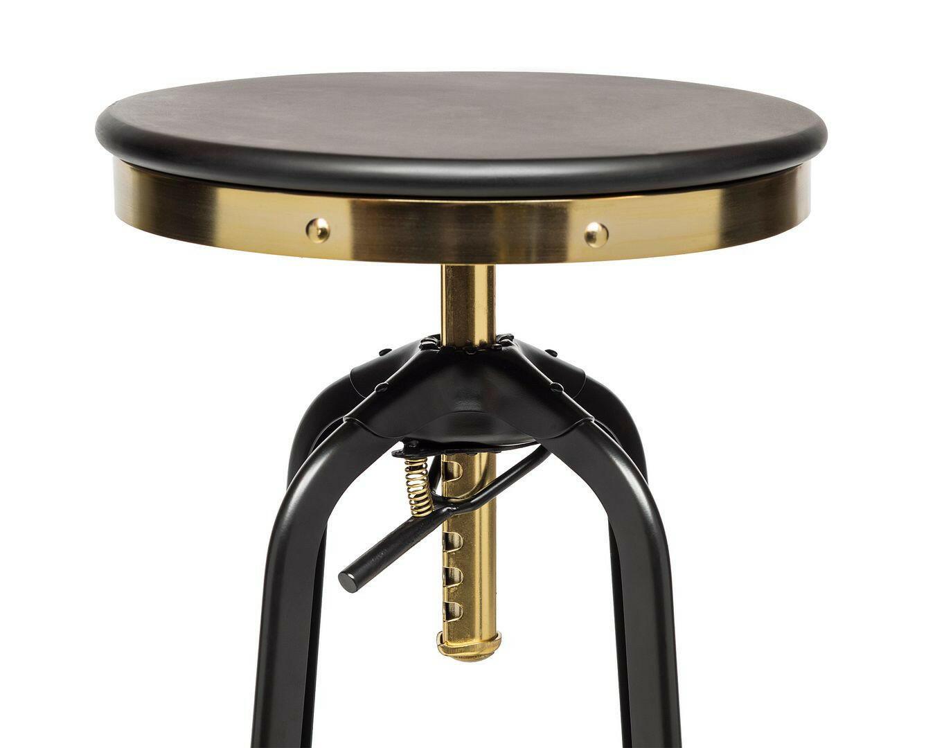 Industrial Wooden Height Adjustable Swivel Bar Stool - Gold Black.