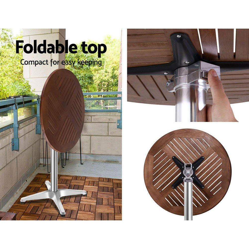 Aluminium Adjustable Round Bar Table – Wood Finish - Barstool Express