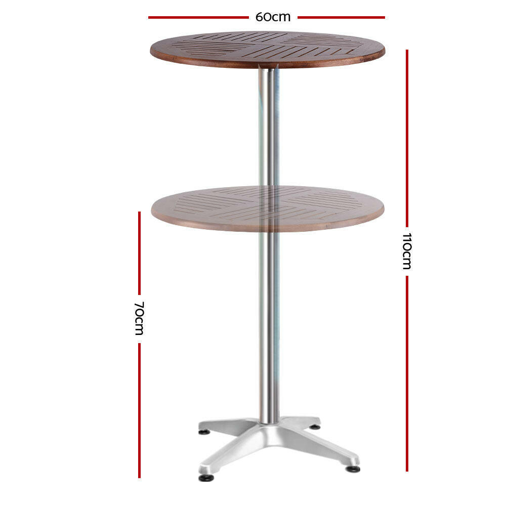 Aluminium Adjustable Round Bar Table – Wood Finish - Barstool Express