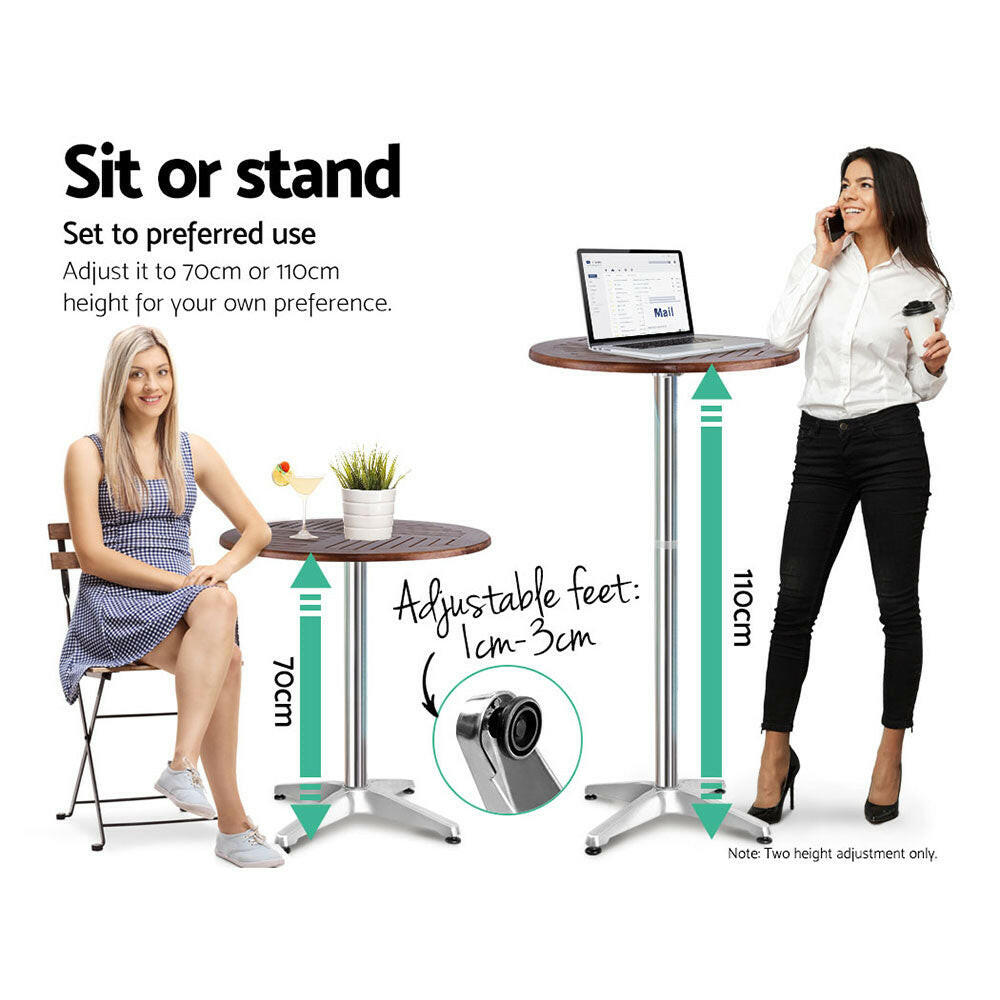 Aluminium Adjustable Round Bar Table – Wood Finish - Barstool Express