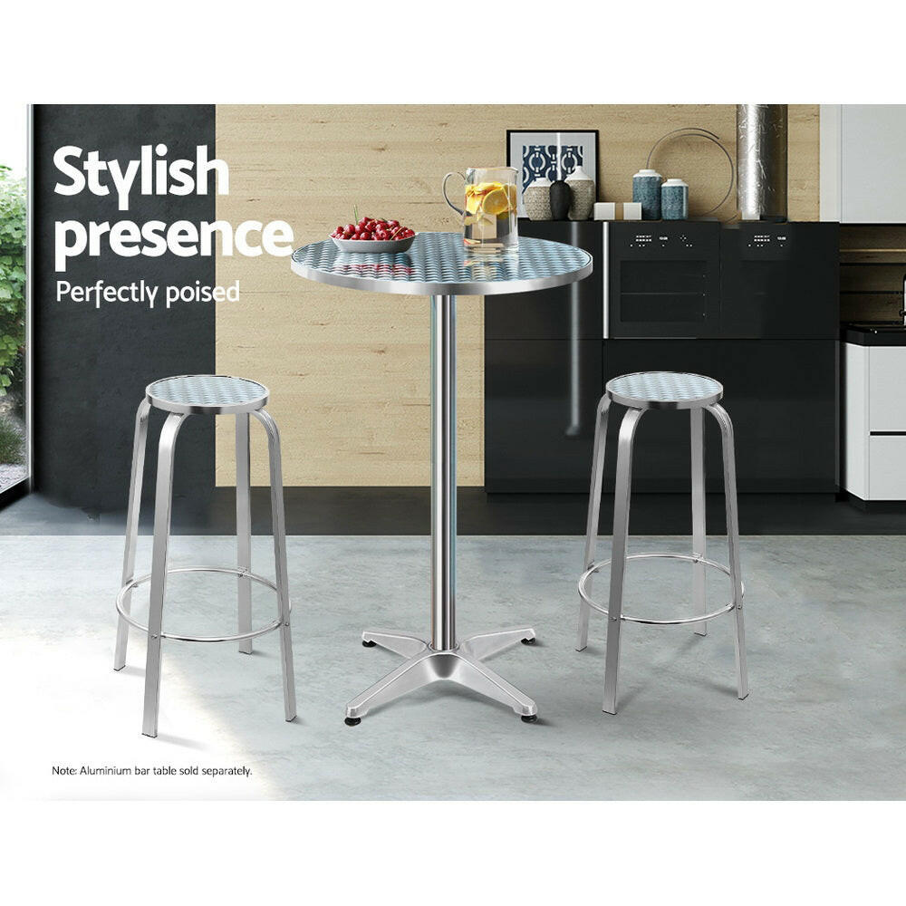 Aluminium Bar Stools Indoor or Outdoor Use 82cm Silver (Set of 2) - Barstool Express