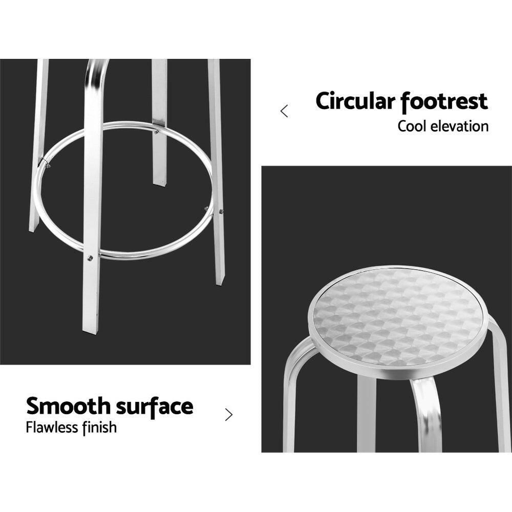 Aluminium Bar Stools Indoor or Outdoor Use 82cm Silver (Set of 2) - Barstool Express