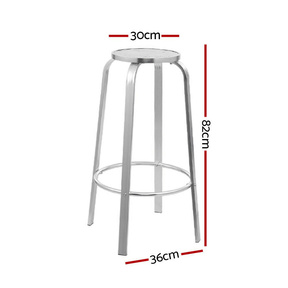 Aluminium Bar Stools Indoor or Outdoor Use 82cm Silver (Set of 2) - Barstool Express