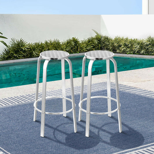 Aluminium Bar Stools Indoor or Outdoor Use 82cm Silver (Set of 2) - Barstool Express