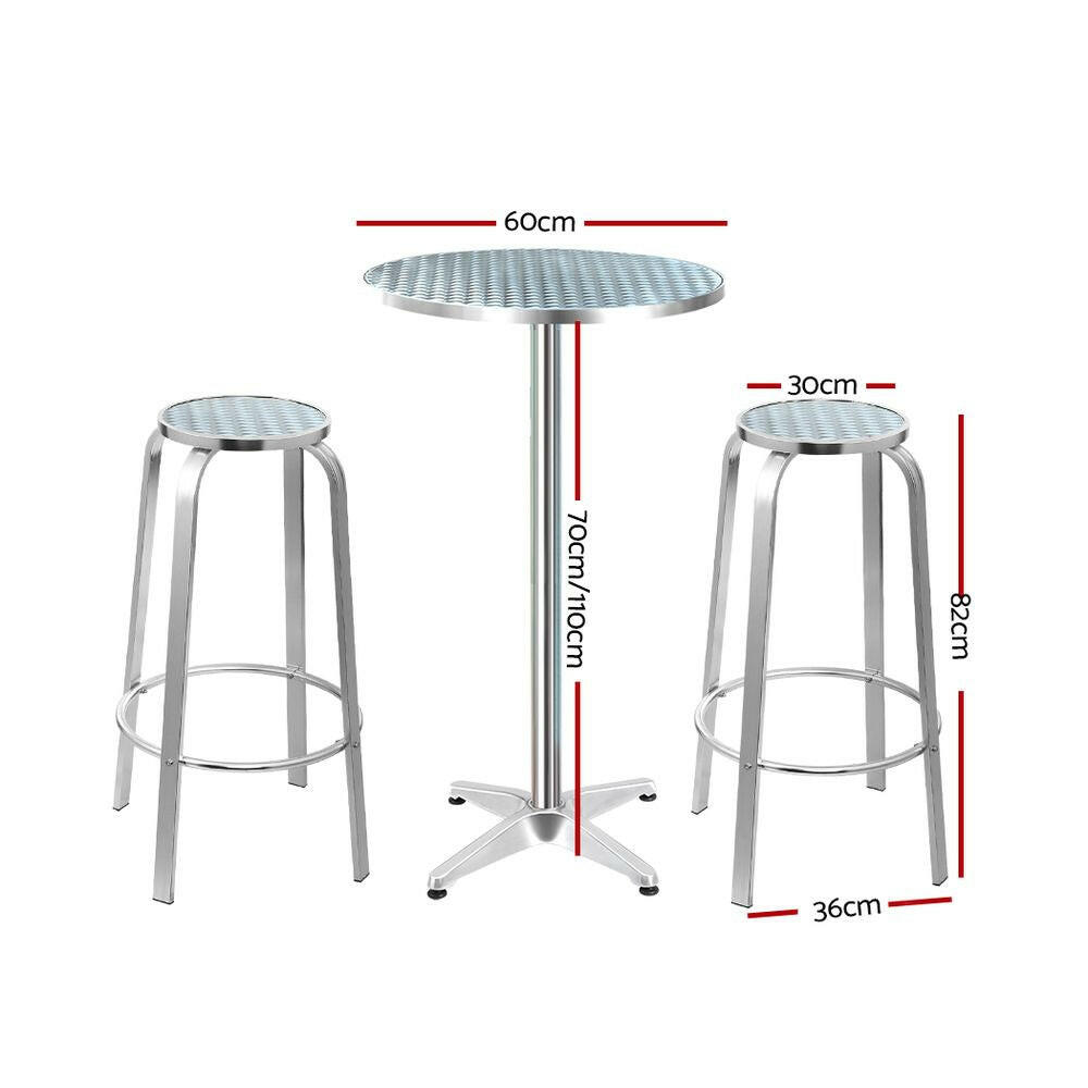 Aluminium Bistro Bar Set – Round Table & Chairs (3 Piece) - Barstool Express