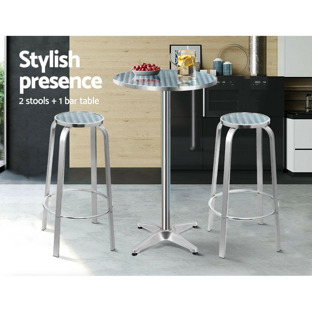 Aluminium Bistro Bar Set – Round Table & Chairs (3 Piece) - Barstool Express