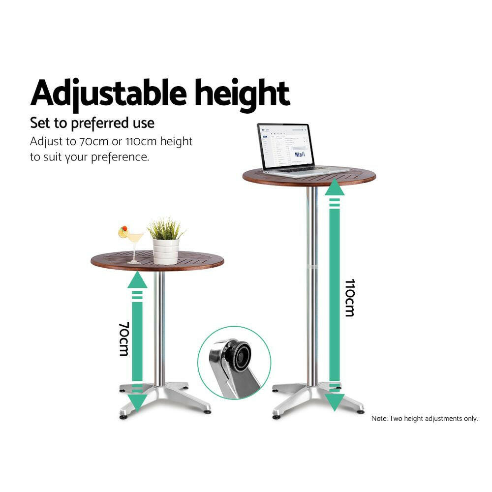 Aluminium Bistro Bar Set – Round Table with Wood Finish (3 Piece) - Barstool Express