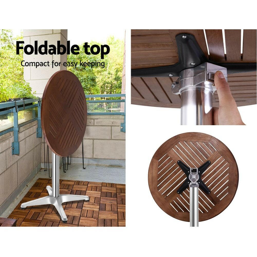 Aluminium Bistro Bar Set – Round Table with Wood Finish (3 Piece) - Barstool Express