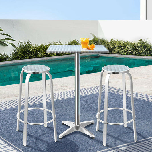 Aluminium Bistro Bar Set – Square Table & Chairs (3 Piece) - Barstool Express