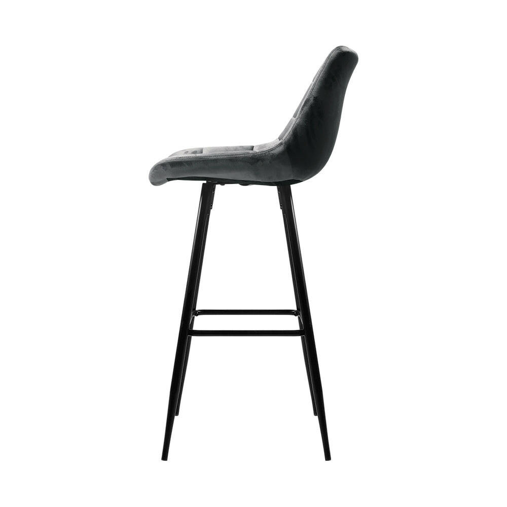 Milla Velvet Bar Stools 76cm Grey (Set of 2) - Barstool Express