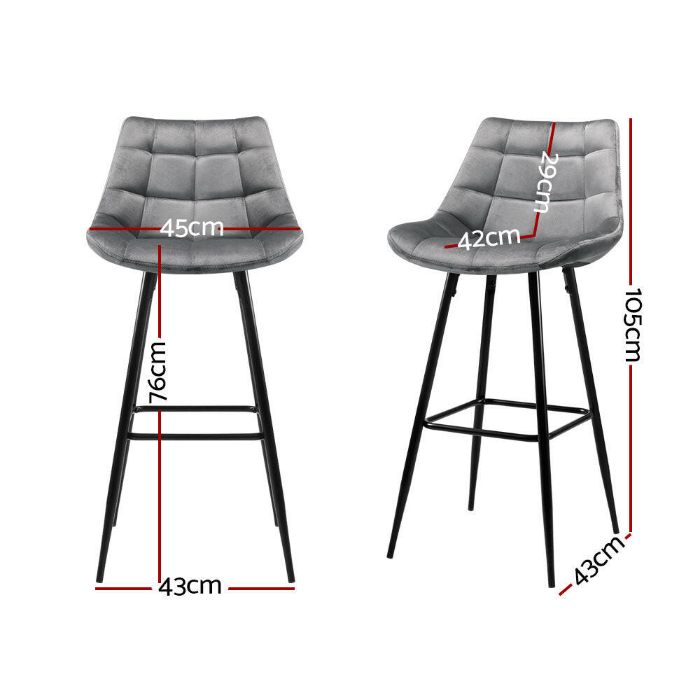 Milla Velvet Bar Stools 76cm Grey (Set of 2) - Barstool Express