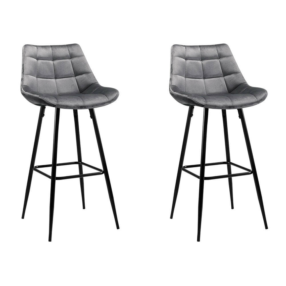 Milla Velvet Bar Stools 76cm Grey (Set of 2) - Barstool Express