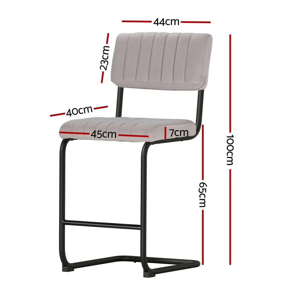 Retro Velvet Bar Stools 65cm Grey (Set of 2) - Barstool Express