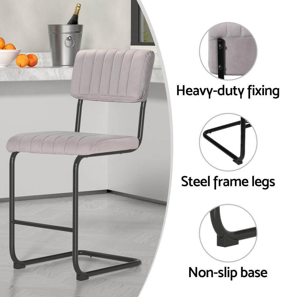 Retro Velvet Bar Stools 65cm Grey (Set of 2) - Barstool Express