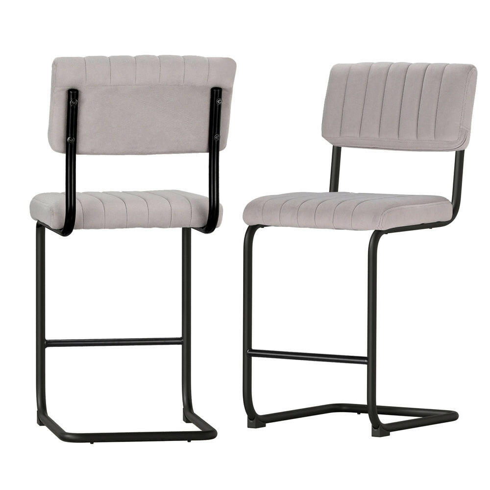 Retro Velvet Bar Stools 65cm Grey (Set of 2) - Barstool Express