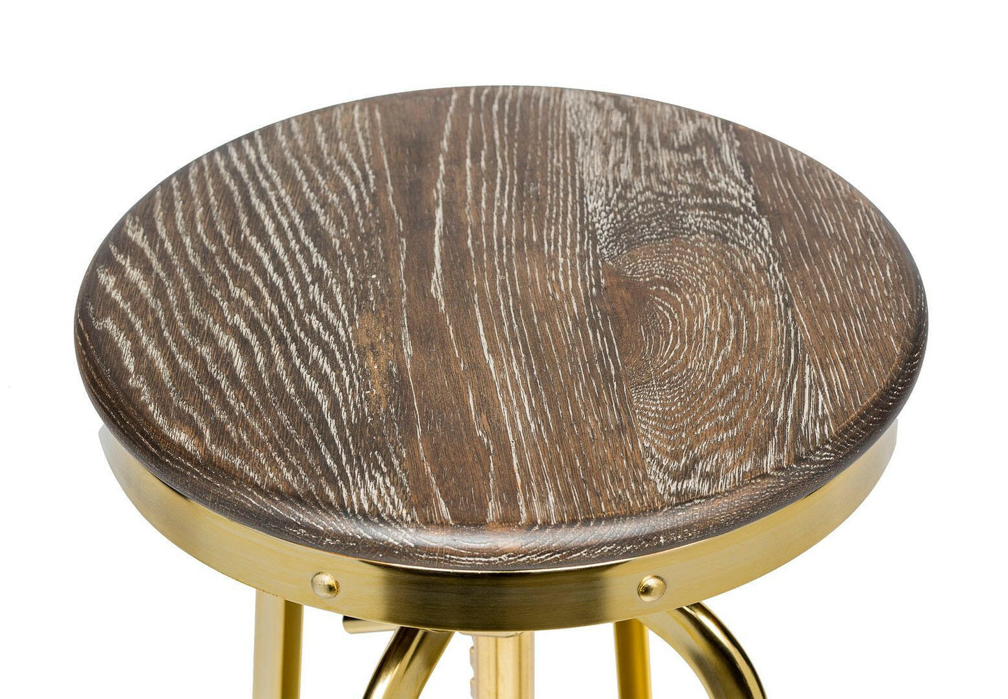 Taj Adjustable Swivel Bar Stool – Gold Base & Oak Wood - Barstool Express