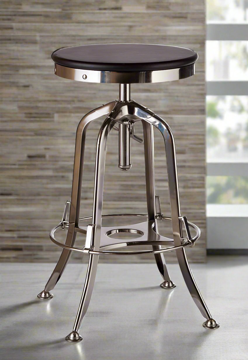 Taj Adjustable Swivel Bar Stool – Nickel Base & Black Wood - Barstool Express
