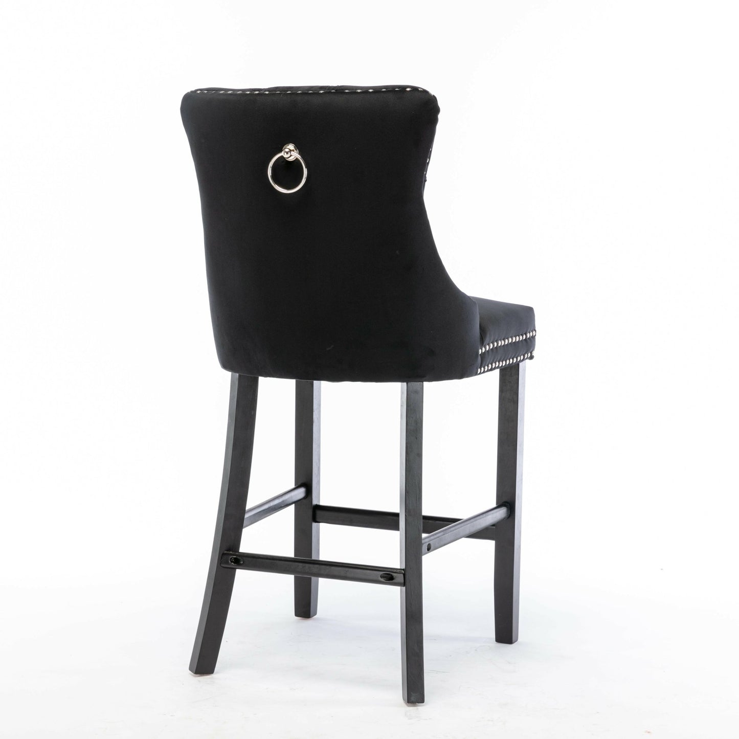 Ulma Velvet Stud Timber Frame Bar Stools 69cm Black (Set of 2) - Barstool Express