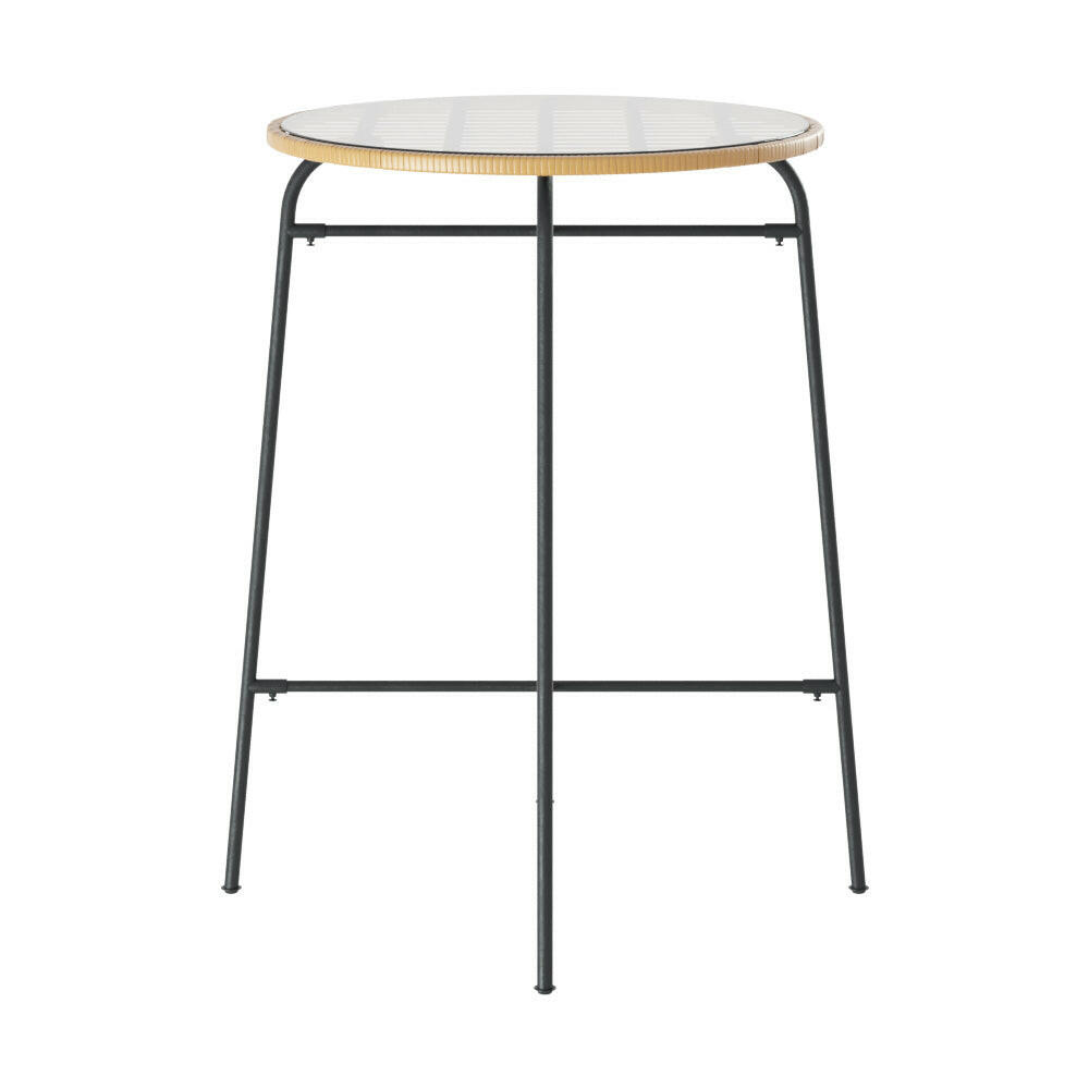 Wicker Bistro Bar Glass Table 100cm Natural - Barstool Express