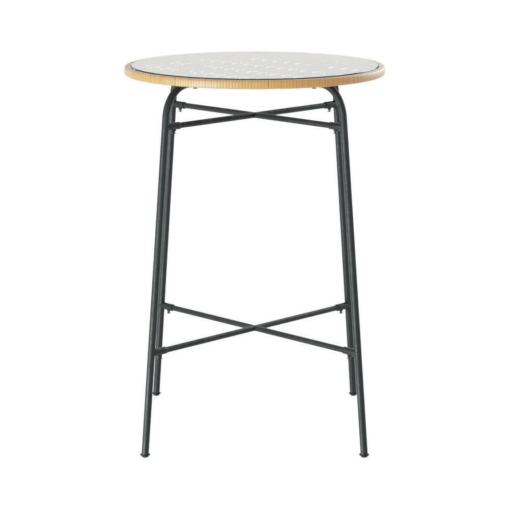 Wicker Bistro Bar Glass Table 100cm Natural - Barstool Express