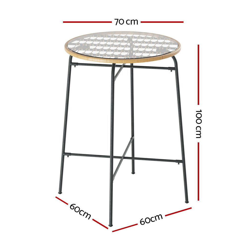 Wicker Bistro Bar Glass Table 100cm Natural - Barstool Express