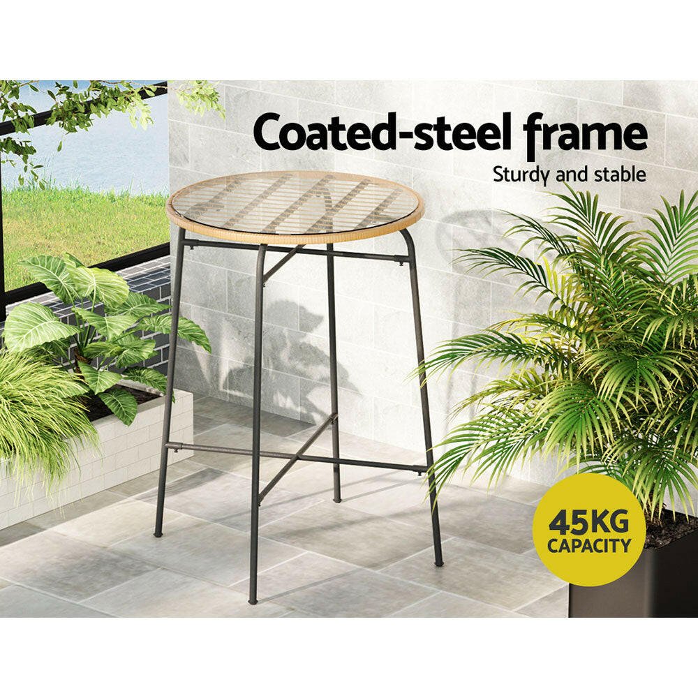 Wicker Bistro Bar Glass Table 100cm Natural - Barstool Express