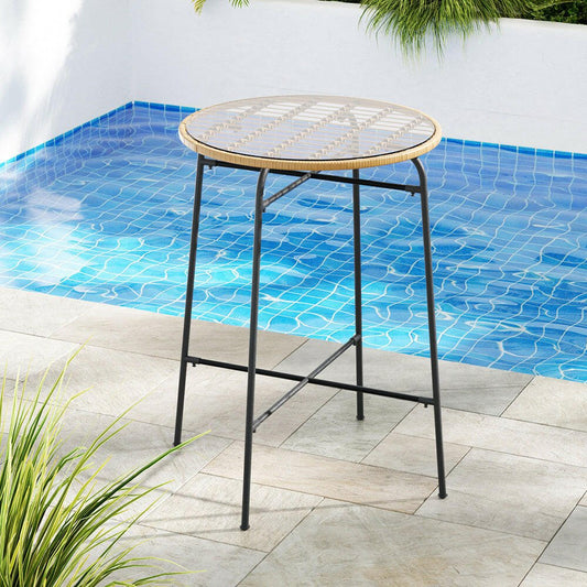 Wicker Bistro Bar Glass Table 100cm Natural - Barstool Express