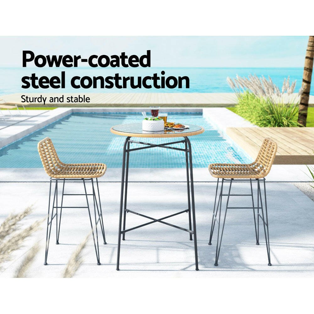 Wicker Bistro Dining Bar Set Natural (3 Piece) - Barstool Express