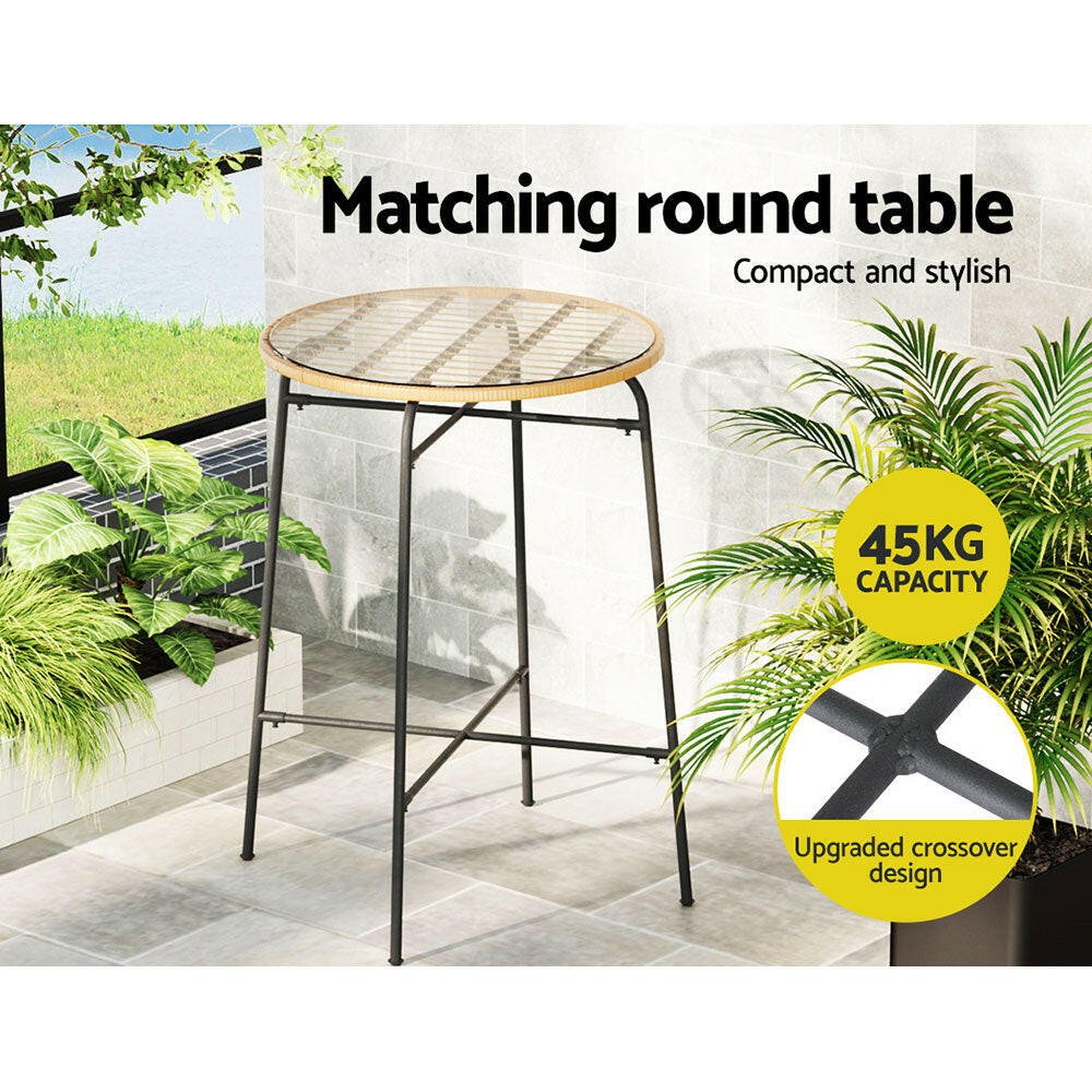 Wicker Bistro Dining Bar Set Natural (3 Piece) - Barstool Express