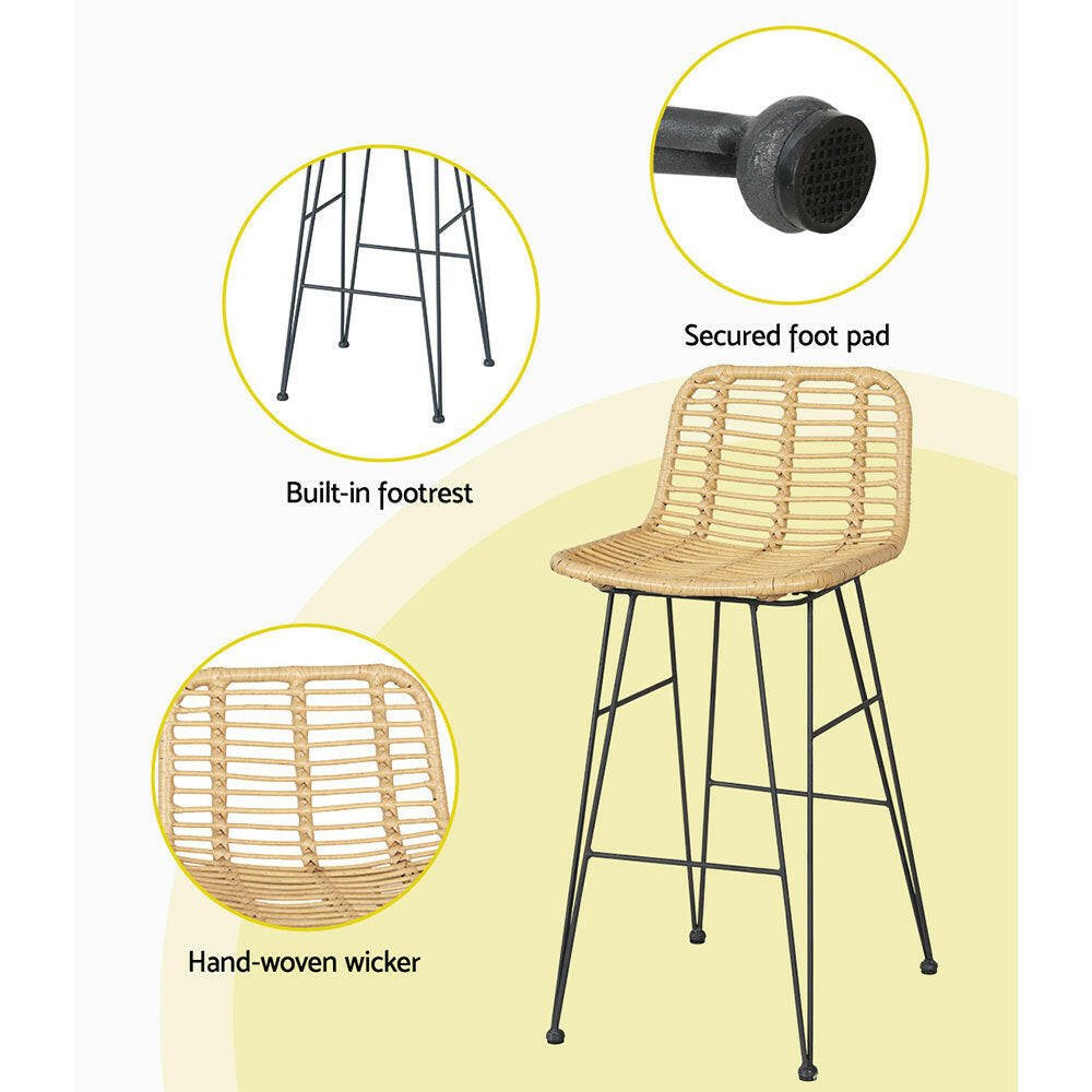 Wicker Bistro Dining Bar Set Natural (3 Piece) - Barstool Express