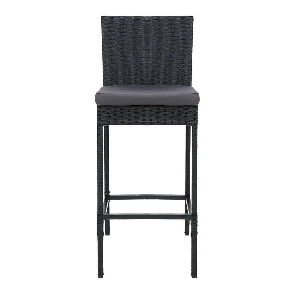 Wicker Outdoor Bar Stools with Grey Cushions 75.5cm Black (Set of 2) - Barstool Express