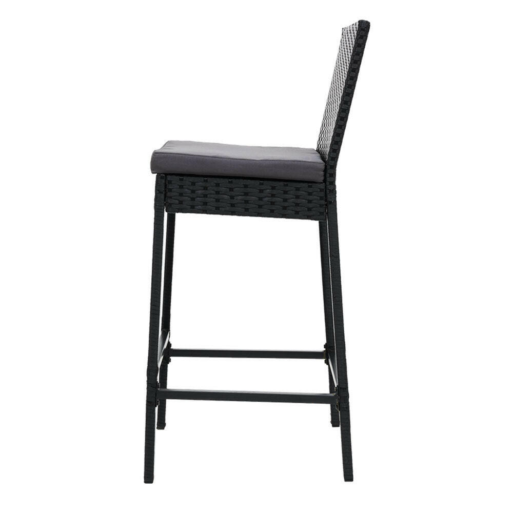 Wicker Outdoor Bar Stools with Grey Cushions 75.5cm Black (Set of 2) - Barstool Express