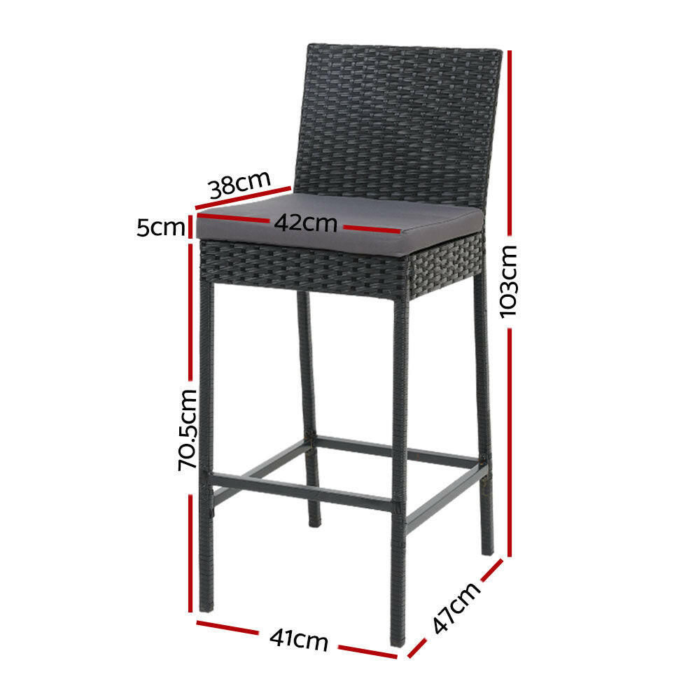 Wicker Outdoor Bar Stools with Grey Cushions 75.5cm Black (Set of 4) - Barstool Express